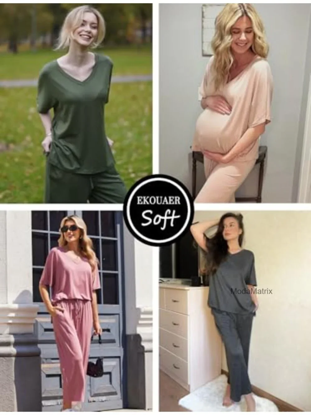 Comfy V-Neck Short Sleeve Lounge Set with Drawstring Pants for Women_4